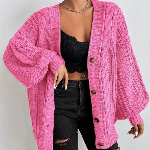 MODA ME COUTURE Sweaters - Cable Knit button down Pink Sweater Cardigan